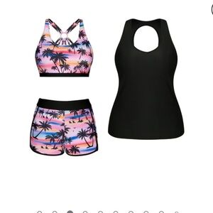 Plus Size 3 Piece Tankini Tummy Control Bathing Suits w/shorts